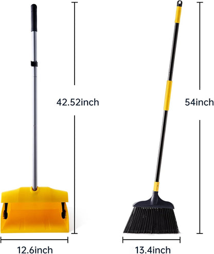 Commercial Broom and Dustpan Set with Windproof Cover Commercial Outdoor Indoor 2 plus 1 for Courtyard Garage Lobby Mall Market Floor Home Kitchen Room Office Pet Hair Rubbish