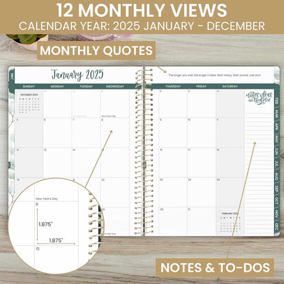 2025 (8.5" X 11") Calendar Year Day Planner (January 2025 - December 2025) - Weekly/Monthly Dated Agenda Organizer with Stickers & Tabs - Boho Greenery