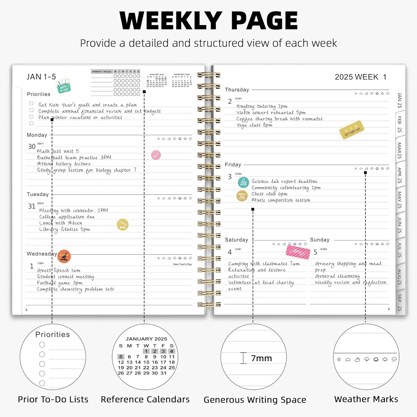 18-Months Planner 2025 2026 Weekly Monthly Planner Calendar Spiral Bound, A4 Office Supplies for Women & Men, PVC Cover Life Planners with Stickers Polka Dots