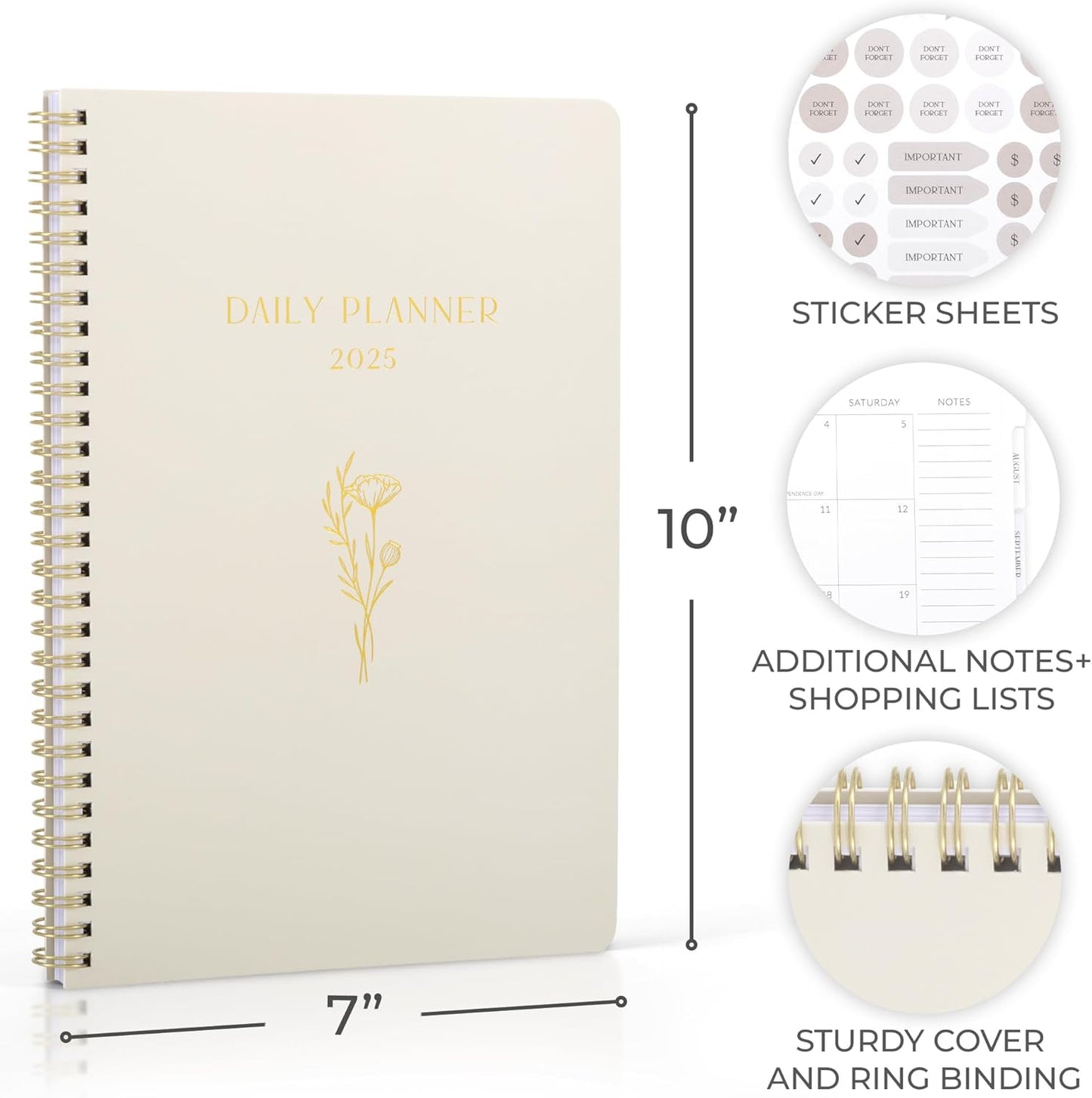 Beautiful 2025 Daily Planner - 7" X 10" Daily Planner for Women or Men with Weekly & Monthly Spreads for Easy Planning - Perfect Calendar Book to Organize All Tasks and Boost Productivity