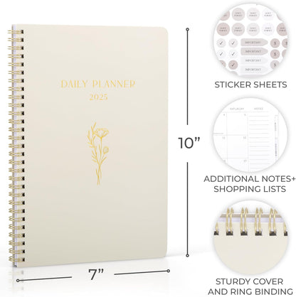 Beautiful 2025 Daily Planner - 7" X 10" Daily Planner for Women or Men with Weekly & Monthly Spreads for Easy Planning - Perfect Calendar Book to Organize All Tasks and Boost Productivity