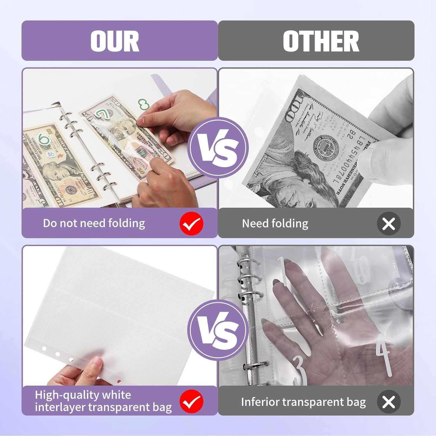 100 Envelopes Challenge Binder, Money Saving Challenge Book - Easy & Fun Way to save $5,050, Budget Binder with Cash Envelopes for Budgeting Planner & Saving Money - Purple