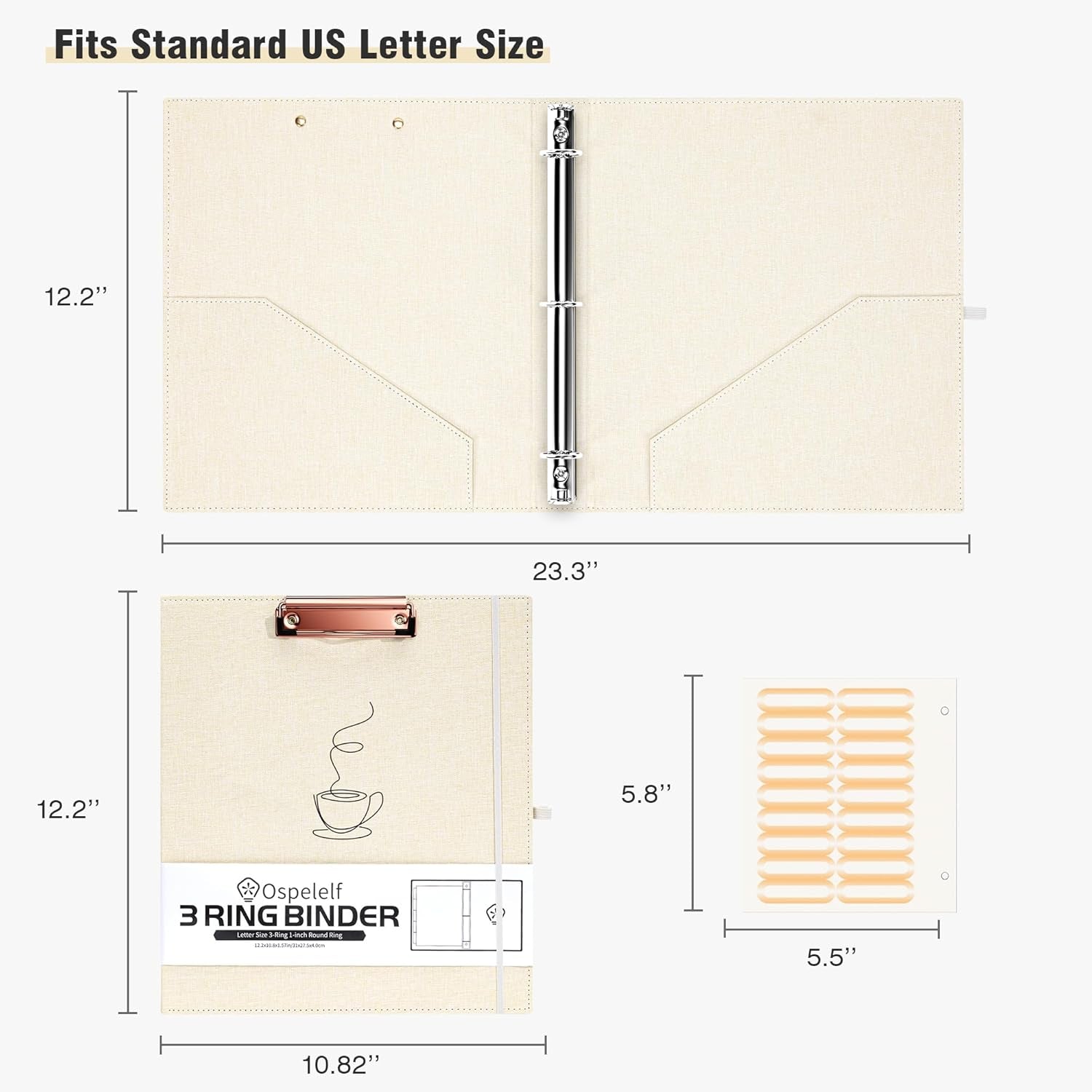 Pink Foldable Spiral Clipboard Folio with Storage Zipper Pouch, 5 Plastic Folders with 10 Pockets,Refillable Lined Notepad (11" X 8.5"), Hardcover Project Organizer with 39 Stickers