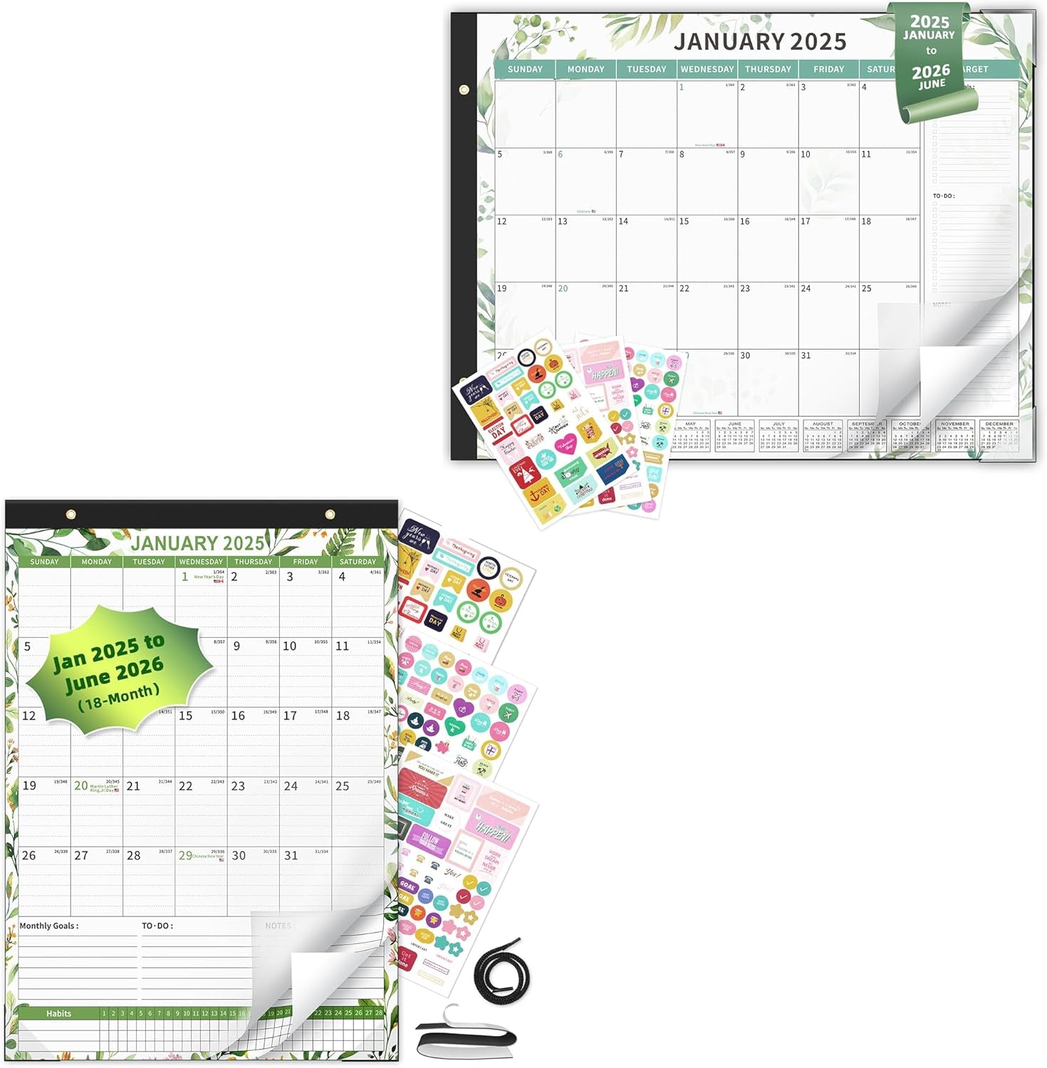 Desk Calendar 2025-2026 Large 22"X17" Monthly Planner Pad with Plastic Cover 18 Months Green Leaves