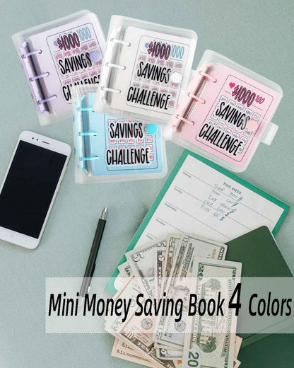 Mini Money Saving Binder, save $1000 Envelopes Money Saving Challenge Book, Portable (Blue, 1)