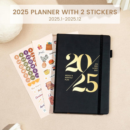 2025 Planners for Women 2025 Planner Weekly and Monthly with Stickers& Pocket Hardcover Leather 2025 Calendar Monthly Daily Planner Agenda for Men, 5X8, Black