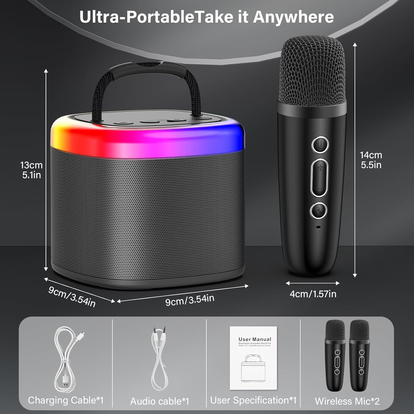 Mini Karaoke Machine for Kids: Portable Bluetooth Speaker with Wireless Microphone for Kids & Adults - Ideal Christmas Birthday Gift Music Toys for Girls Boys 4 5 6 7 8 9 10 11 12+ Years Old