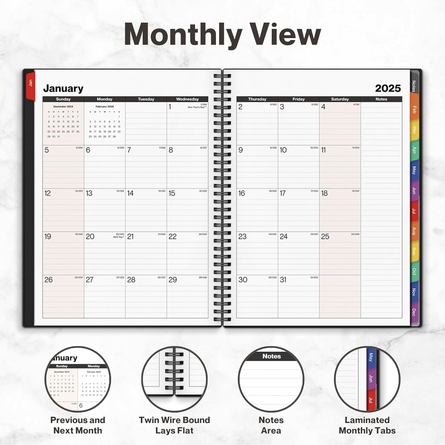 2025 Planner Weekly Monthly, 8.5X11 (Colorful), Jan 2025 to Dec 2025, Large Planner Book with Monthlytabs, Daily Calendar Agenda Book 8.5 X 11