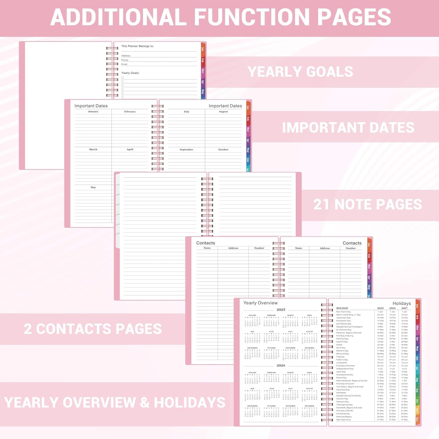 2025 Planner - Weekly Monthly Planner 2025, Calendar Planner from January 2025 to December 2025 with Spiral Bound, Inner Pocket, Colorful Tabs, 6.4'' X 8.5'' - Pink