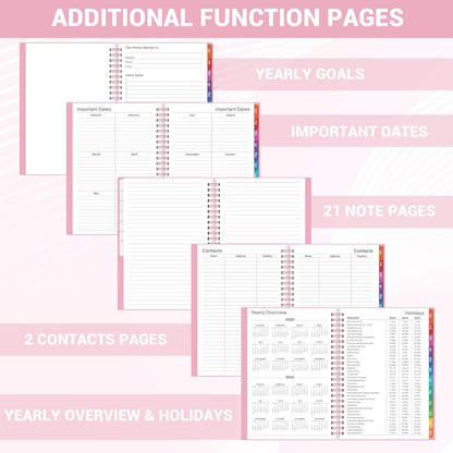 2025 Planner - Weekly Monthly Planner 2025, Calendar Planner from January 2025 to December 2025 with Spiral Bound, Inner Pocket, Colorful Tabs, 6.4'' X 8.5'' - Pink