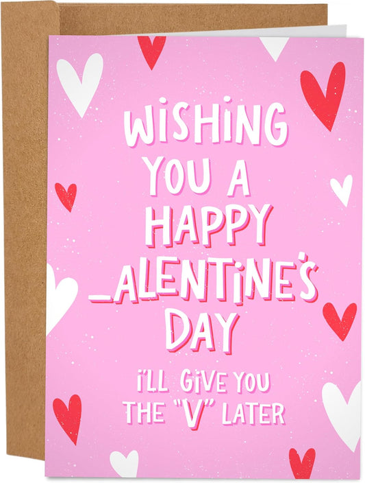 Funny Valentine'S Day Card for Him | Anniversary Cards for Husband | Naughty Dirty Inappropriate Valentines Day Card | I'Ll Give You the V Later Card