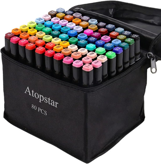 80 Colors Alcohol Markers Artist Drawing Art Markers for Kids Dual Tip Markers for Adult Coloring Painting Supplies Perfect for Kids Boys Girls Students Adult Gift(80 Black Shell)