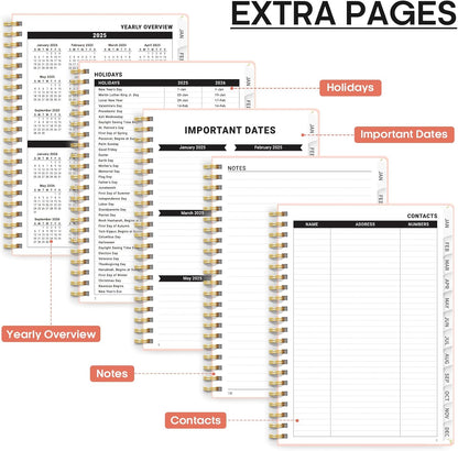 2025 Planner - Weekly and Monthly Planner Spiral Bound, January 2025 - December 2025, Hardcover 2025 Calendar Planner Book with Tabs, Inner Pocket, Perfect for Office Home School Supplies - A5 (6.3" X 8.5"), Pink