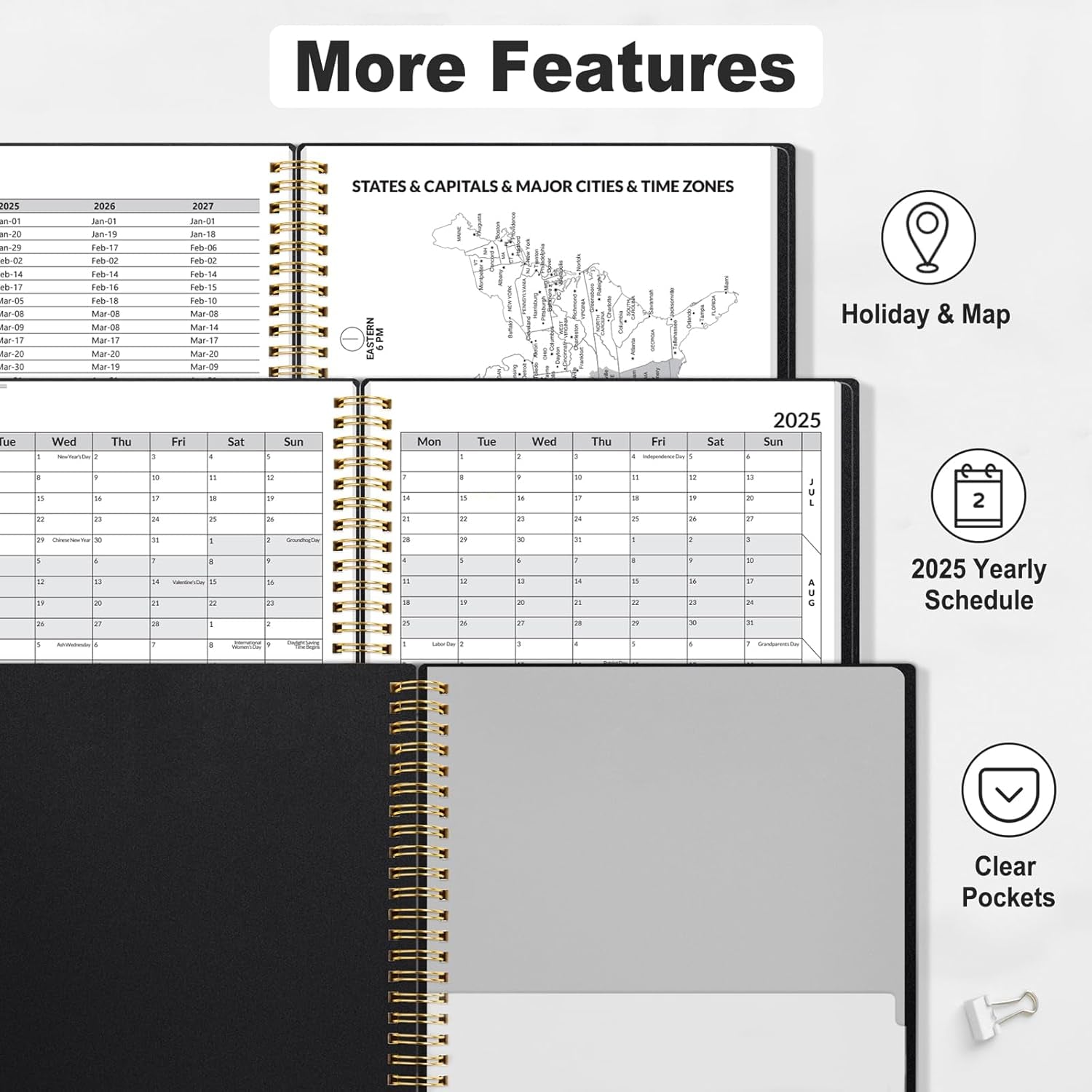 2025 Appointment Book, Quarter-Hourly, Weekly & Monthly - from January 2025 - December 2025, 8.5"X11" Weekly Planner, Flexible Cover, Note Pages, Pockets, Bookmark, Spiral Binding, Black