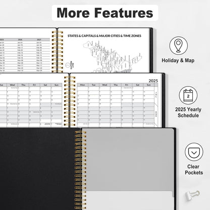 2025 Appointment Book, Quarter-Hourly, Weekly & Monthly - from January 2025 - December 2025, 8.5"X11" Weekly Planner, Flexible Cover, Note Pages, Pockets, Bookmark, Spiral Binding, Black