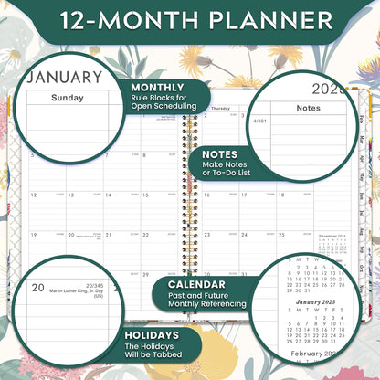 2025 Planner - Planner 2025 Weekly and Monthly, 9" X 11", Jan. 2025 - Dec. 2025, 2025 Hardcover Planner Spiral Bound, 12 Monthly Tabs, Elastic Closure