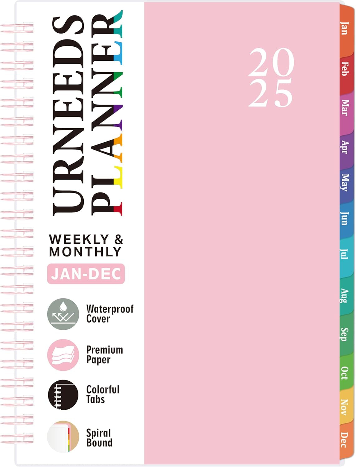 2025 Planner - Weekly Monthly Planner 2025, Calendar Planner from January 2025 to December 2025 with Spiral Bound, Inner Pocket, Colorful Tabs, 6.4'' X 8.5'' - Pink