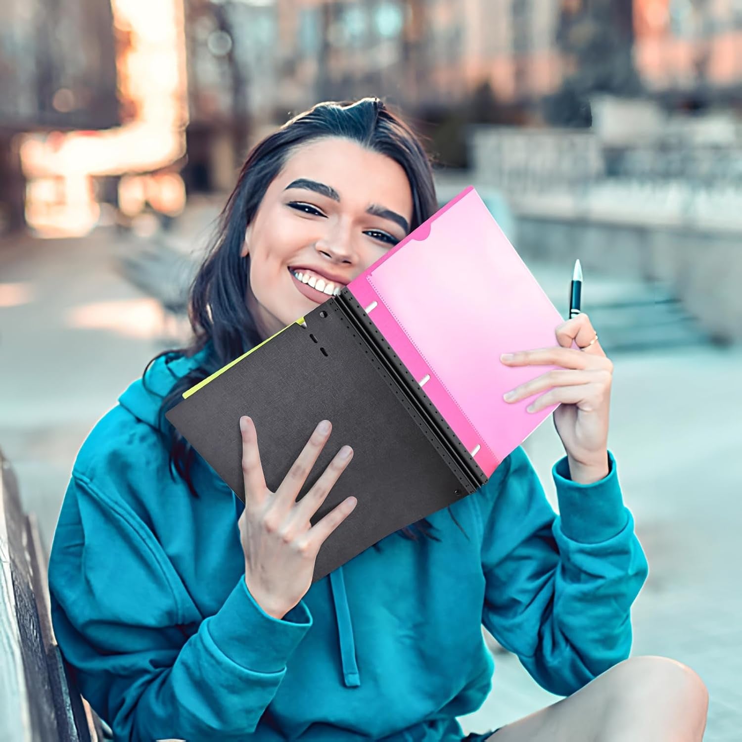 Telescoping 3 Ring Binder - 4PCS, Flexible round Binder with Customizable Front Cover and Clear Catalog Pocket, Holds 8.5X11 Inch Paper