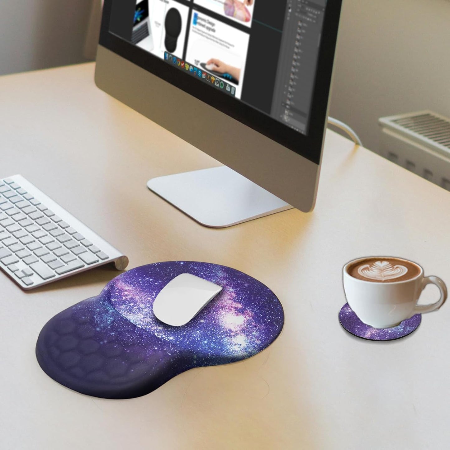 Comfortable Mouse Pad with Wrist Rest, Computer Small Mouse Pad Ergonomic Gaming Mouse Pad with Support, Memory Foam, Non-Slip PU Base for School and Office Supply, Purple