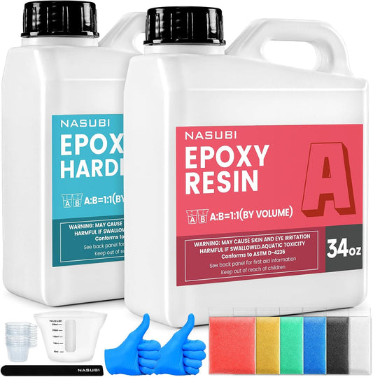 Epoxy Resin Kit - 68OZ Crystal Clear Resin for Crafts, Resin Mold, Wood, Jewelry Making, Art Casting Resin for Art, NO Bubble, 2 Part Clear Epoxy Resin Kit with Silicone Cups, Sticks, Pigment