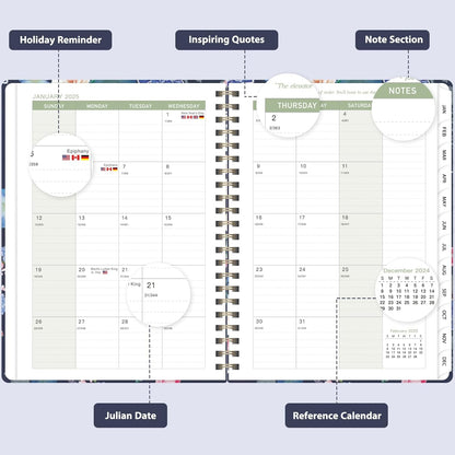 2025 Planner - Weekly and Monthly Planner Book, January 2025 - December 2025, Hard Cover Calendar Planner with Tabs, Notes Pages, Inner Pocket, A5 (6.3" X 8.4")