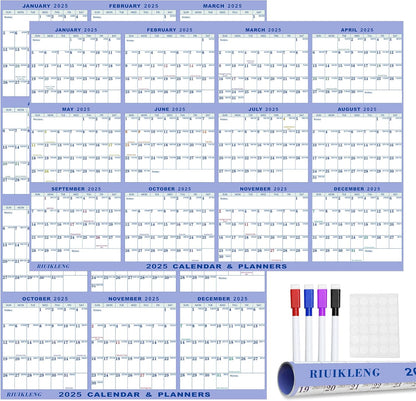 32" X 48" 2025 Wall Calendar, Wet & Dry Erase Wall Calendar 12 Month, Annual Yearly Planner Yearly Laminated Calendar 2025 Horizontal/Vertical, with Julian Dates