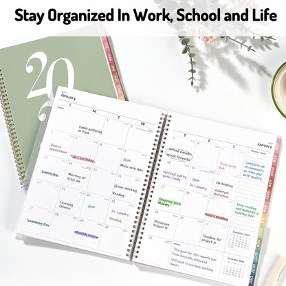 2025 Planner Weekly and Monthly, Jan - Dec 2025, Aesthetic Agenda Book Planner for Women, 8.3”X 6”Calender Planner with Spiral Bound, Month Tab, Flexible Cover for School, Office (A5,Green)