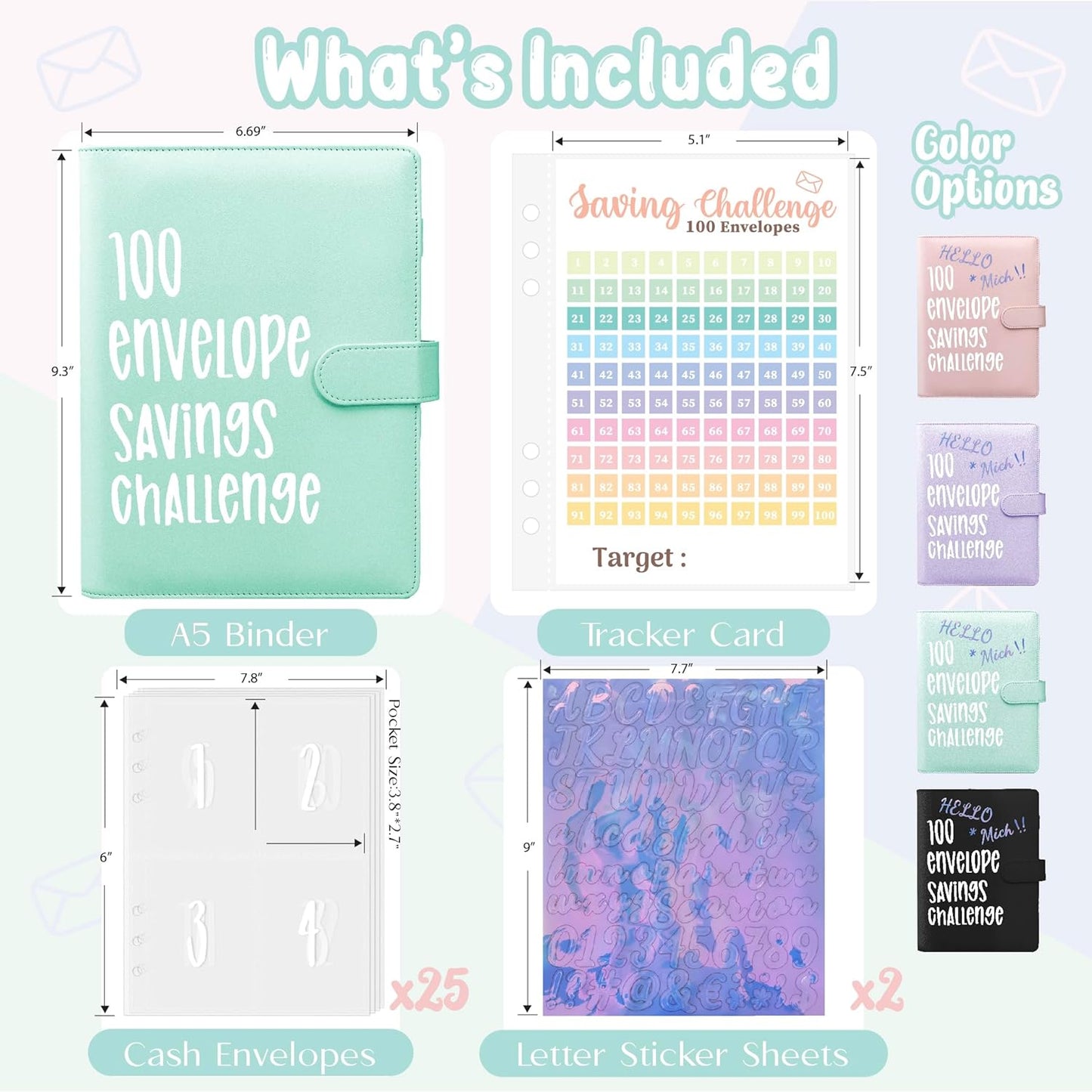 100 Envelopes Challenge Binder, A5 Money Saving Budget Binder with Cash Envelopes, Savings Challenges Book (Blue)