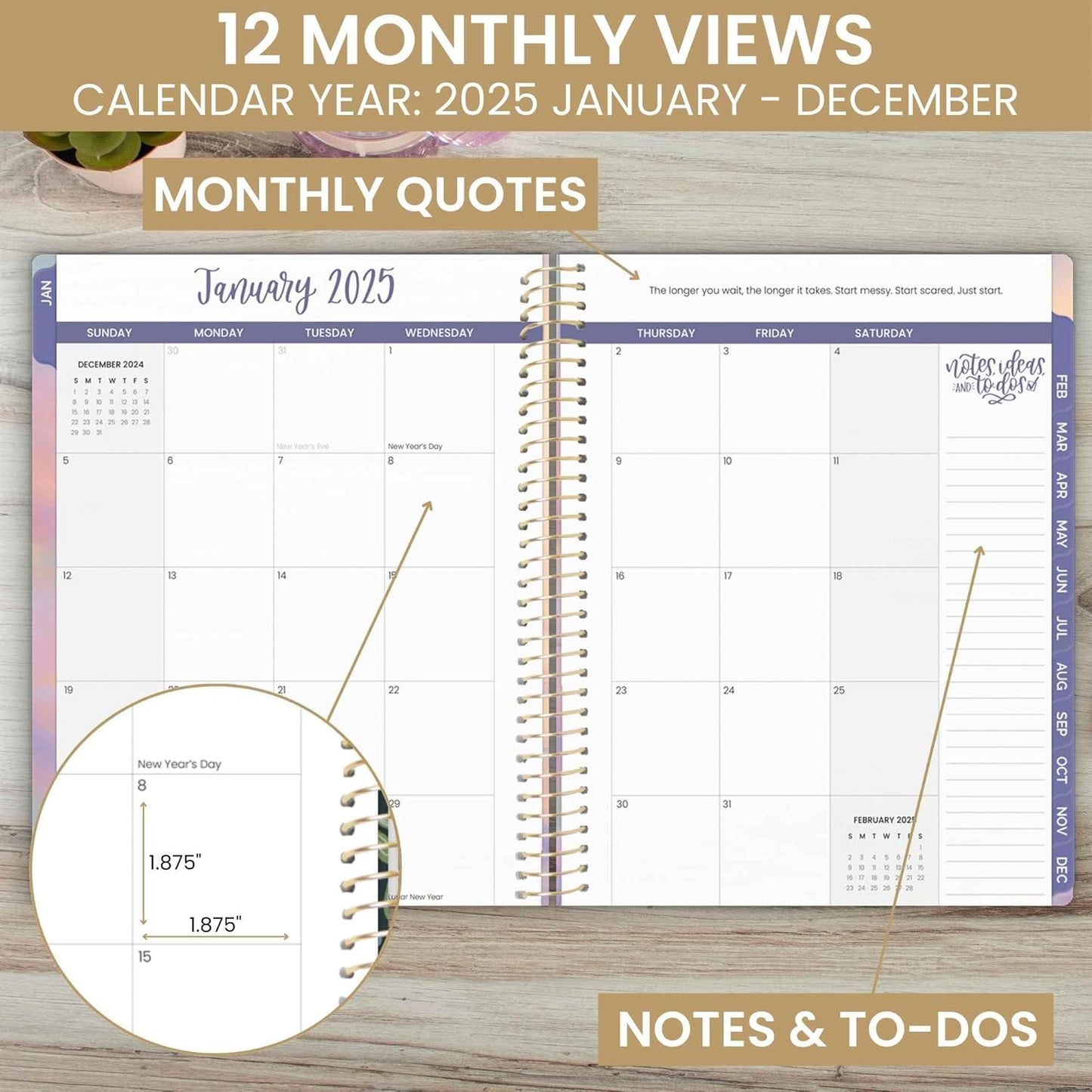 2025 (8.5" X 11") Calendar Year Day Planner (January 2025 - December 2025) - Weekly/Monthly Dated Agenda Organizer with Stickers & Tabs - Cotton Candy Clouds