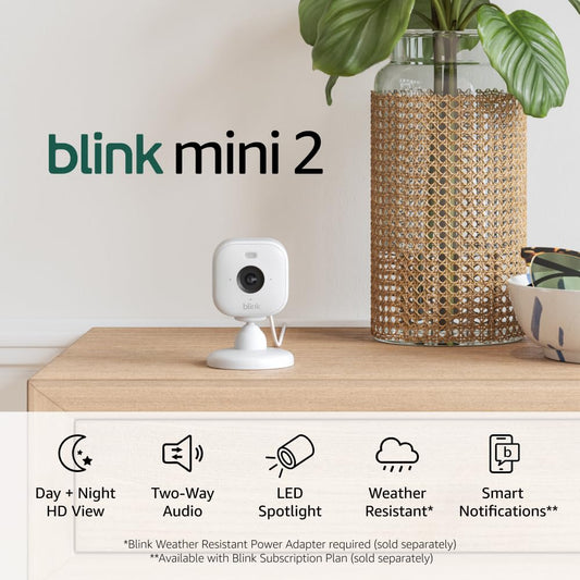 Mini 2 (Newest Model), Plug-In Smart Security Camera, HD Night View in Color, Built-In Spotlight, Two-Way Audio, Motion Detection, Works with Alexa (White)