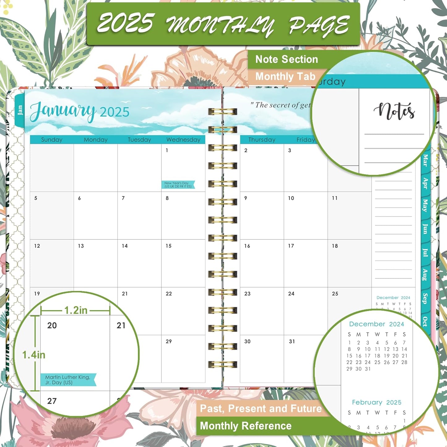 2025 Planner – Weekly ＆ Monthly Planner 2025, Jan. 2025 – Dec. 2025, 6.4" X 8.5" with Tabs, Flexible Hardcover, Thick Paper, Strong Twin-Wire Binding, Back Pocket, Inspirational Quotes ＆ Notes