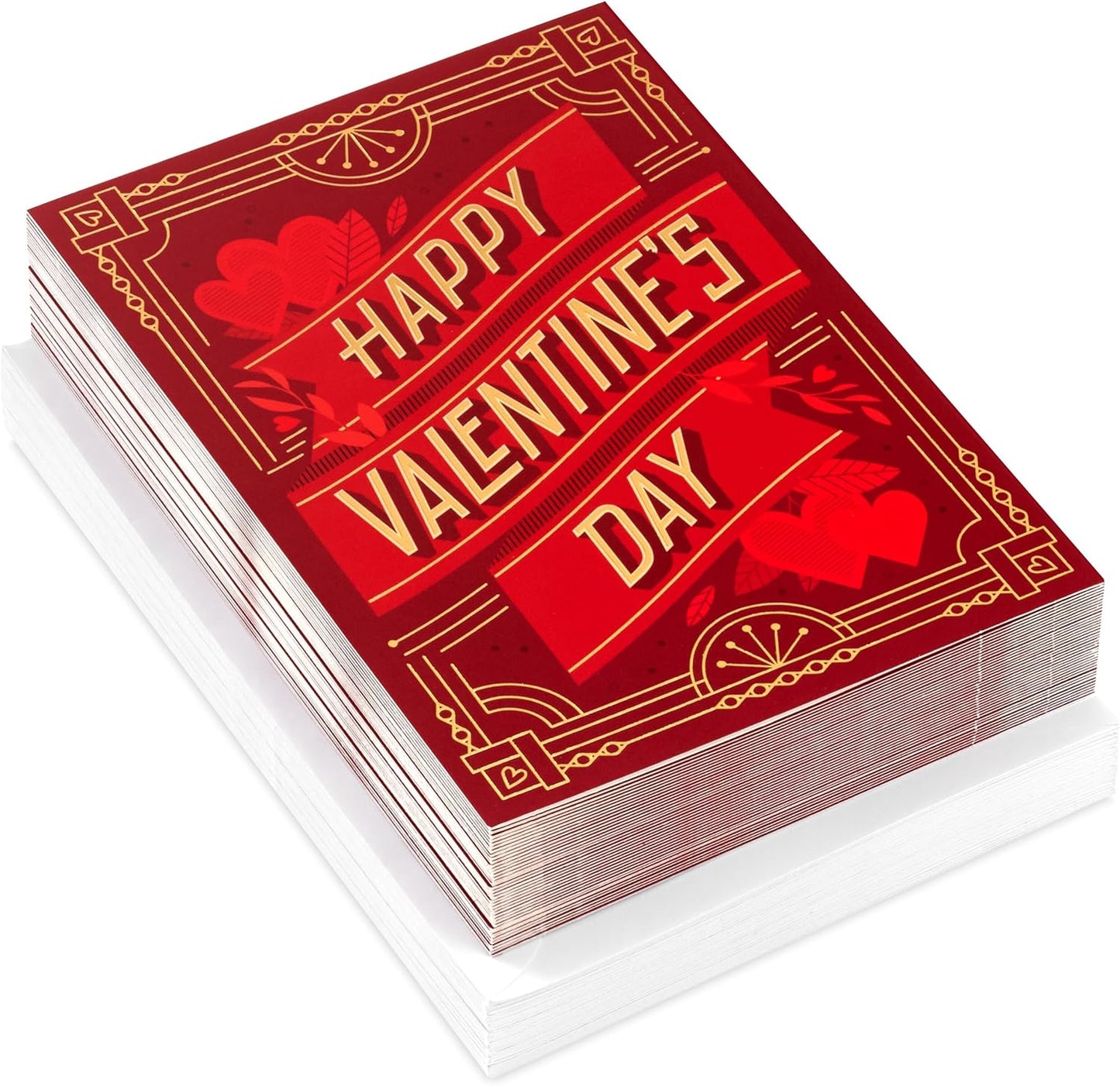 Bulk Happy Valentine'S Day Cards (40 Cards with Envelopes) Red Art Deco