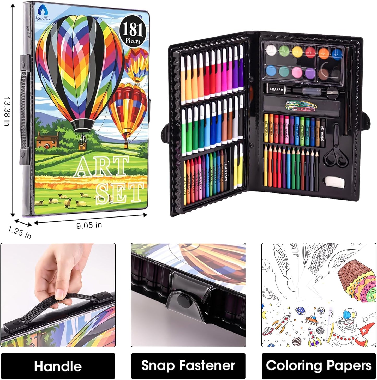 Art Set,  Art Supplies Drawing Painting Kit Includes Oil Pastels, Crayons, Colored Pencils, Watercolor Cakes, Gifts for Kids Girls Boys Teens (Black)