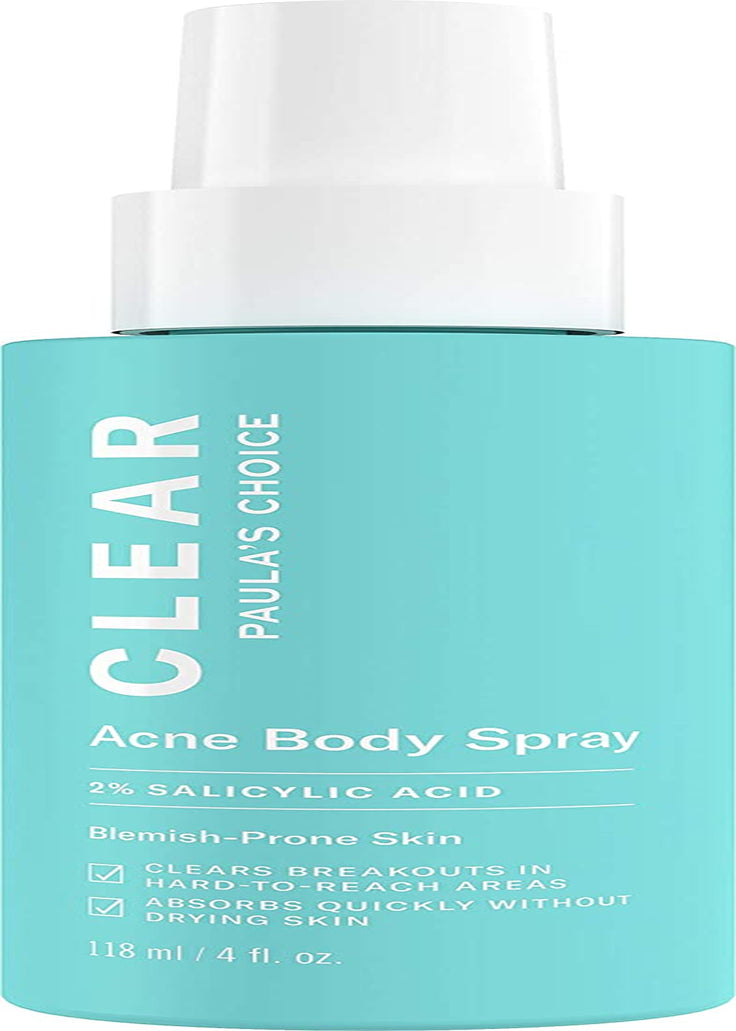 CLEAR Back & Body Exfoliating Acne Spray, 2% BHA (Salicylic Acid) Treatment for Bacne, Blackheads & Blemishes, 4 Ounce