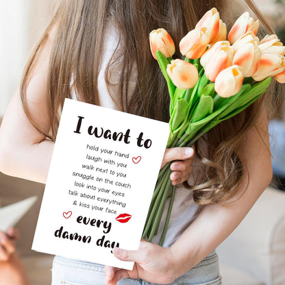 Rude Miss You Greeting Card, Romantic Long Distance Relationship Card, Valentine'S Day LDR Card, Deployment Card for Him Her Fiance, I Want to Kiss You Face Every Damn Day