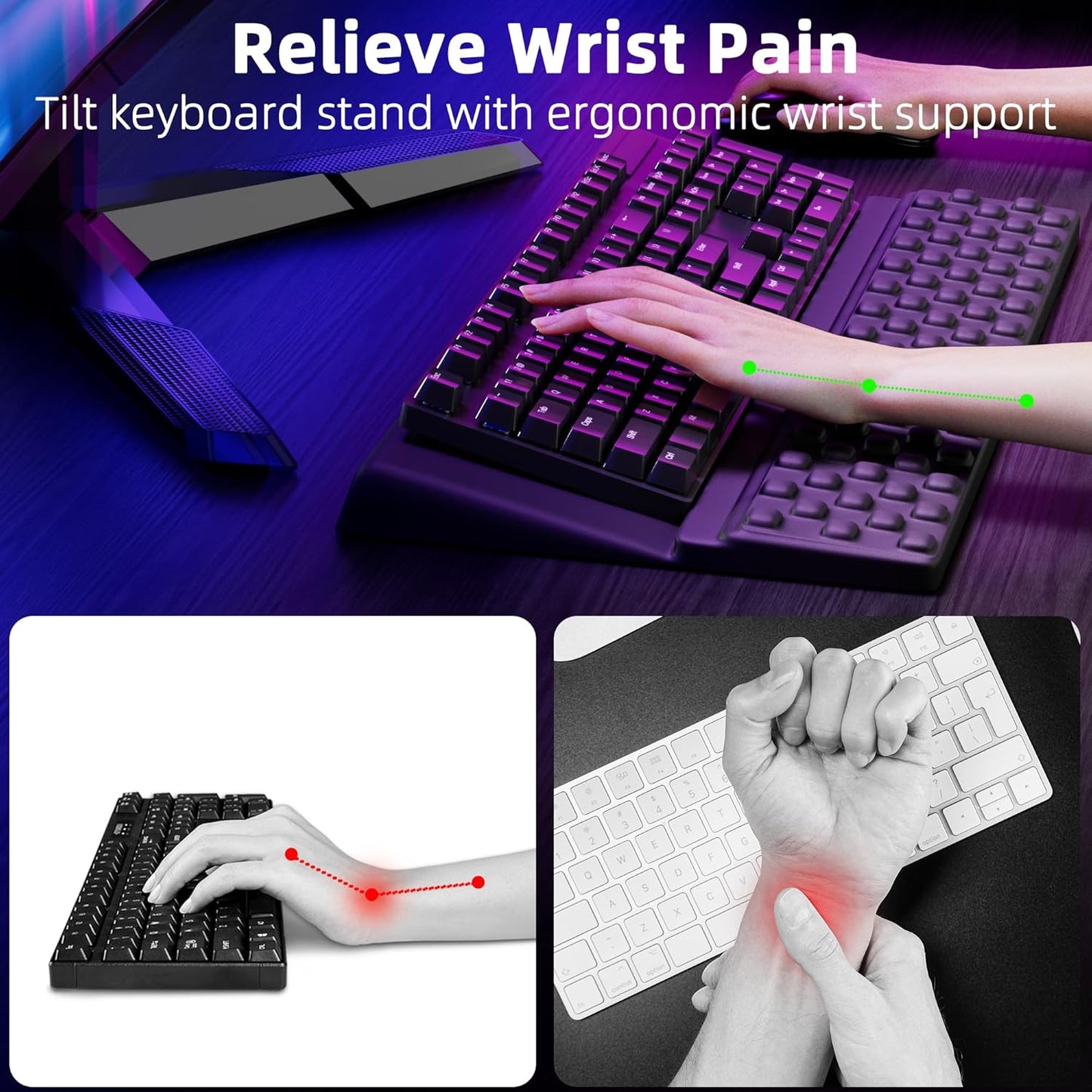 Keyboard Stand with Wrist Rest, Comfy Ergonomic Keyboard Riser Holder for Office Home