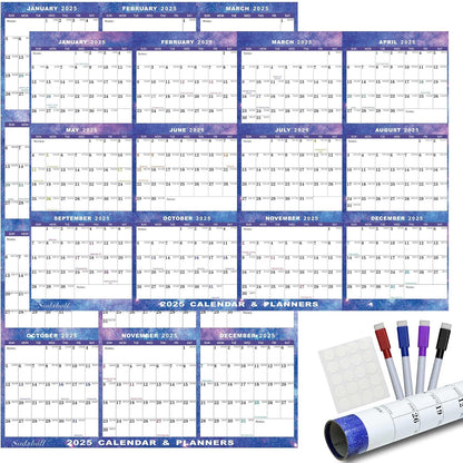 24" X 36" 2025 Wall Calendar Dry Erase - Large Starry Sky Calendar Wet & Dry Erasable Laminated 12 Month Annual Yearly Planner, Reversible, Horizontal/Vertical (2025 Wall Calendar)