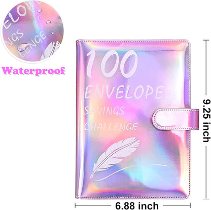 100 Envelope Challenge Binder, Leather 52 Week Money Saving Challenge Binder Easy and Fun Way for 100 Envelopes Money Saving Challenge Budget Binder with Cash Envelopes for Budgeting (Purple)