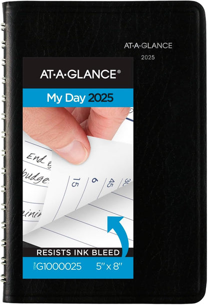 2025 Appointment Book Planner, Daily, 5" X 8", Small, Quarter-Hourly, Dayminder, Black (G1000025)