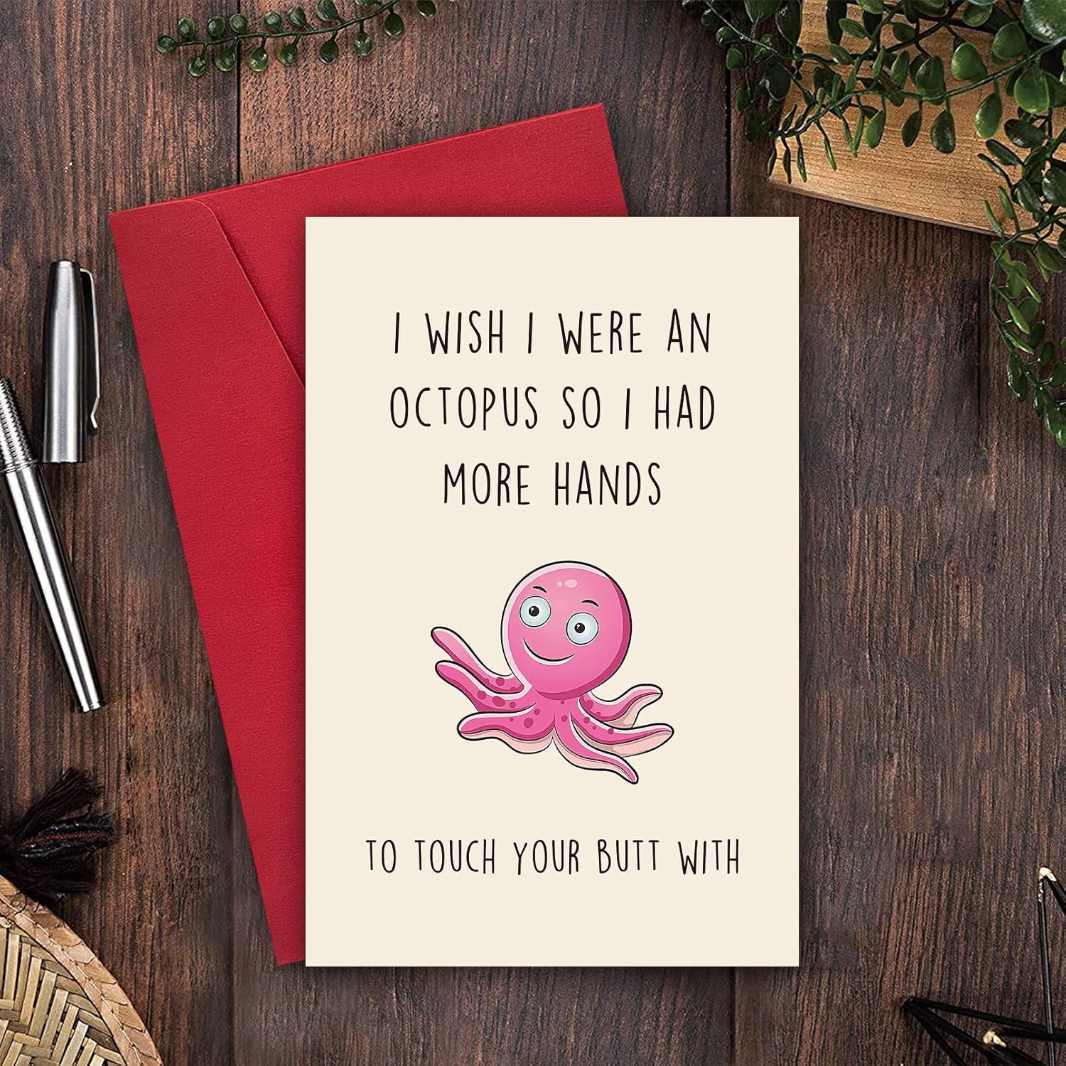 Funny Anniversary Card for Husband Boyfriend, Birthday Card for Him Her Girlfriend Wife, I Wish I Were an Octopus…