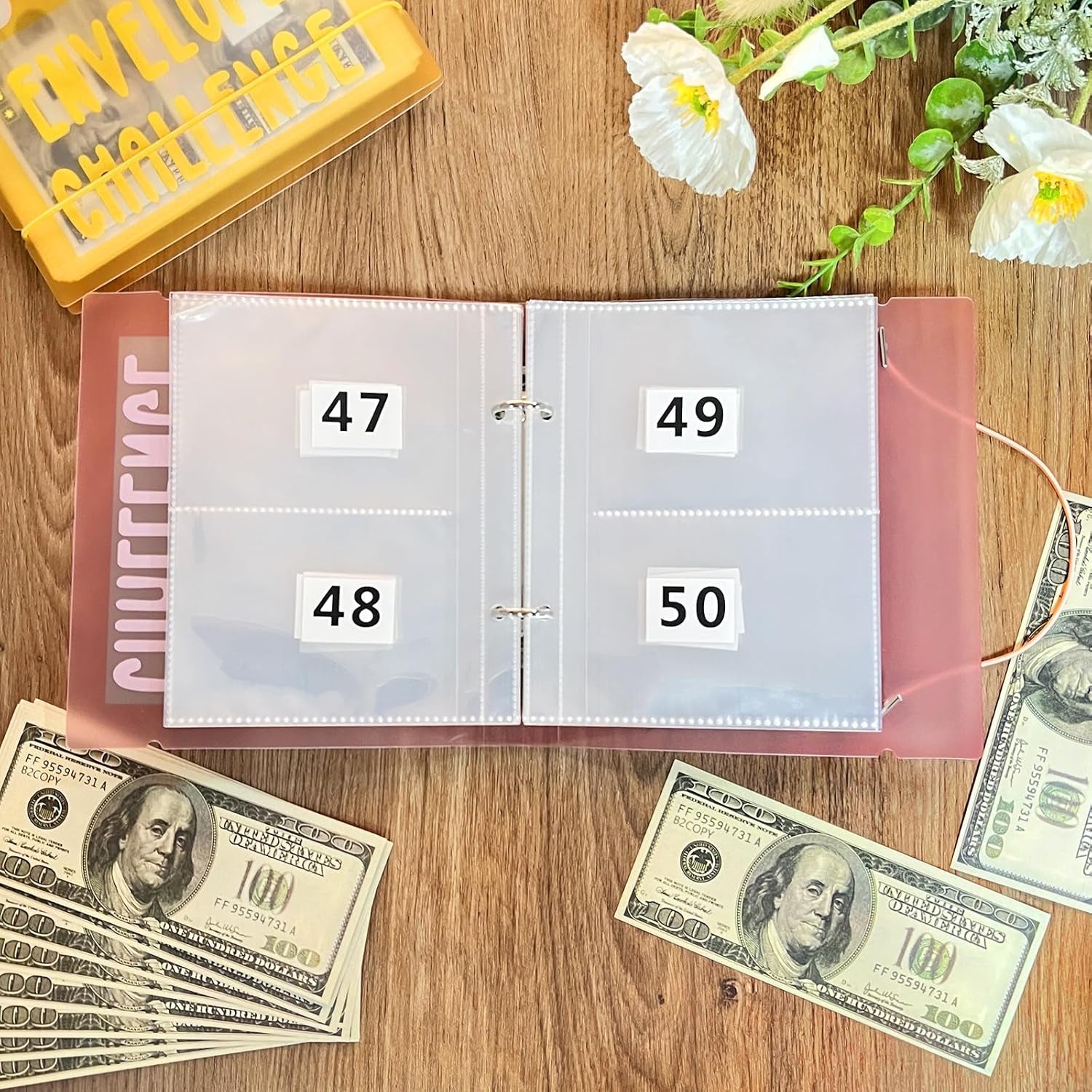 100 Envelopes Money Saving Binder, Storage Saving Budget Book for 100 Envelopes Money Saving Challenge Kit, Gift to save $5,050