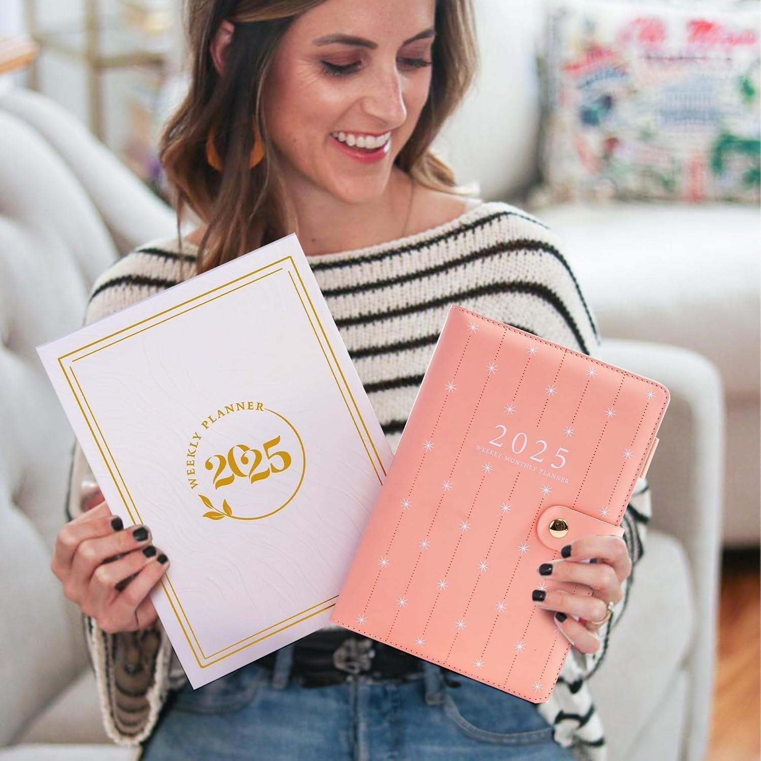 2025 Planners for Women Agenda 2025 Planner Weekly Monthly Jan 2025 - Dec 2025 Small Hardcover Calendar Planner with Gift Box, 2 Stickers, Pen Holder, Pockets, Bookmarks, 5.9" X 8.7", Pink