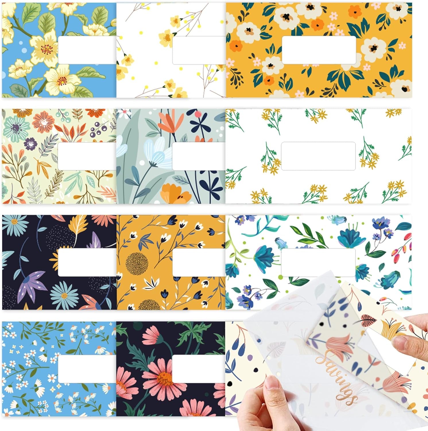 A6 Cash Envelopes for Budgeting Binder - 12 Pcs Floral Themed Budget Inserts, Pockets with 6 Holes, Money Saving Envelopes, Stuffing