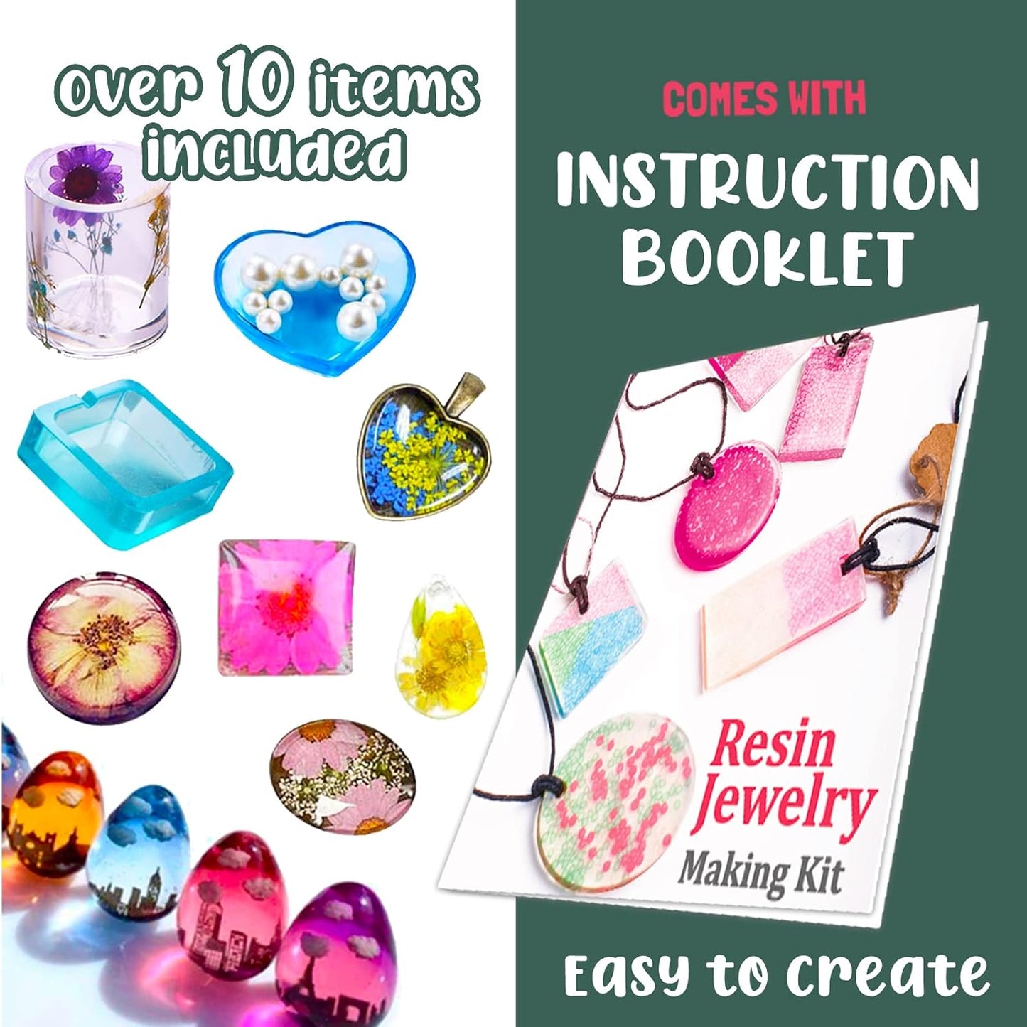 Resin Jewelry Making Starter Kit - Resin Kits for Beginners with Molds and Resin Jewelry Making Supplies - Silicone Casting Mold, Tools Set Clear Epoxy Resin for DIY Jewelry