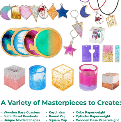 Epoxy Resin Kit for Beginners - Jewerly Making Kit for Kids and Adults - All in One Craft Set with Molds, Charms, Dyes, Dry Flowers & Other - DIY Gift for Girls Boys Childen Adults