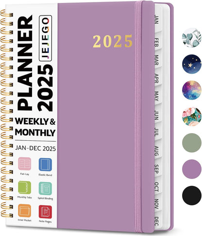 2025 Planner, Weekly and Monthly Calendar Planner Book, January 2025 - December 2025, Hardcover Planner 2025 with Monthly Tabs, Notes Pages, Spiral Bound, Inner Pocket, A5 (6.4" X 8.5") - Purple