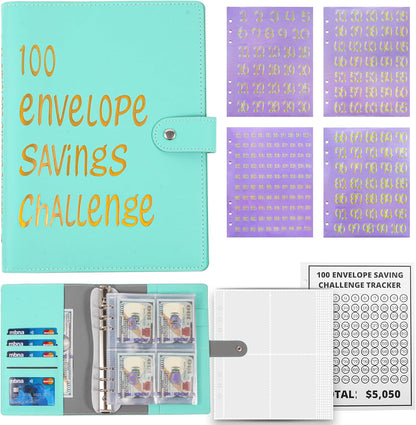 100 Envelopes Challenge Binder,A5 Money Saving Budget Binder with Cash Envelopes- Money Saving Binder Savings Challenges Book to save $5,050 Budget Planner for Budgeting Planner Saving Money