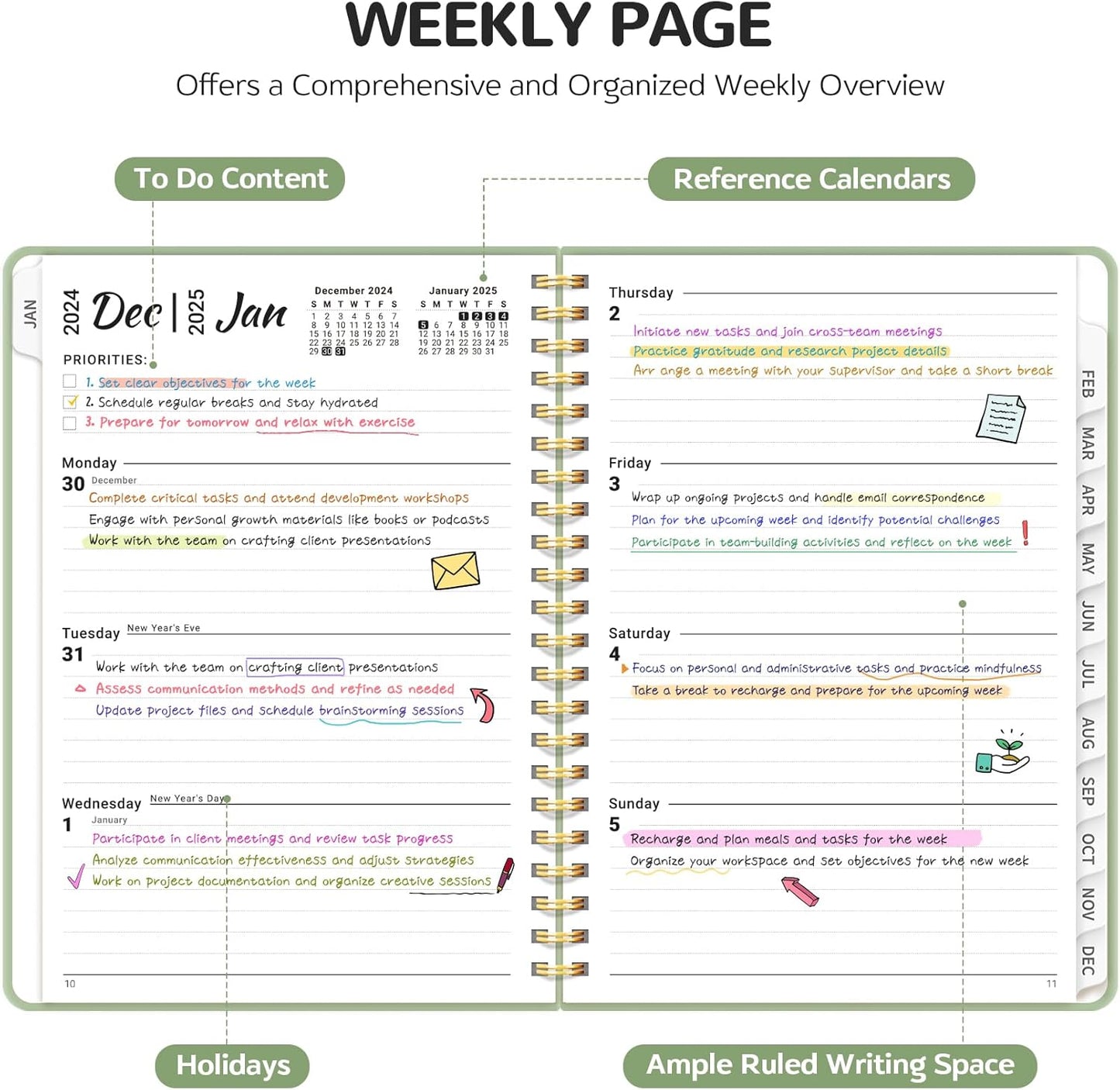 2025 Planner - Weekly and Monthly Planner, January 2025 to December 2025, Spiral Bound 2025 Calendar Planner Book, Inner Pocket, Perfect for Office Home School Supplies - A5 (6.3" X 8.5"), Sage Green