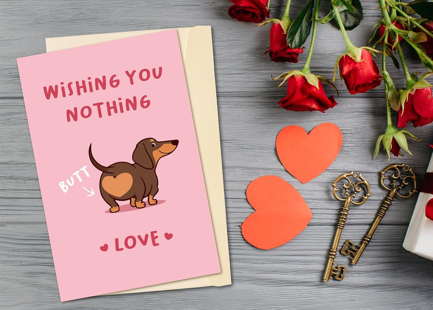 Cute Puppy Valentine'S Day Card for Doggo Lover, Funny Dachshund Dog Birthday Card for Him Her Friend, Dog Love Card, Wishing You Nothing Butt Love