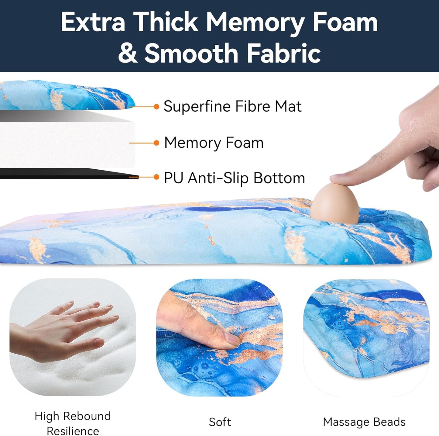 Mouse Pad with Wrist Rest Ergonomic Comfortable Pain Relief Mousepad Wrist Support for Computer Blue Marble